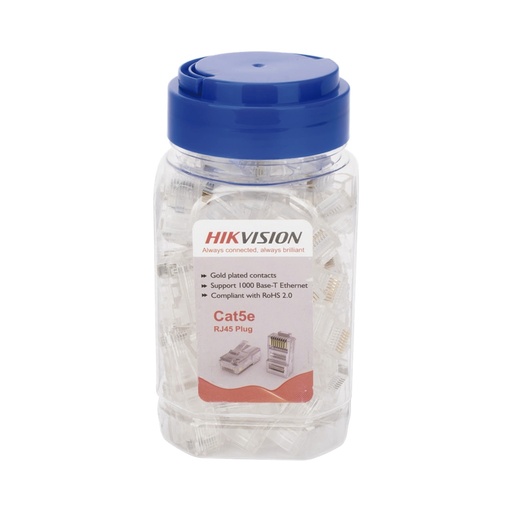 [SEC99863] Plugs Modulares RJ-45 Hikvision Cat5e Bote con 100 Piezas Transparentes 