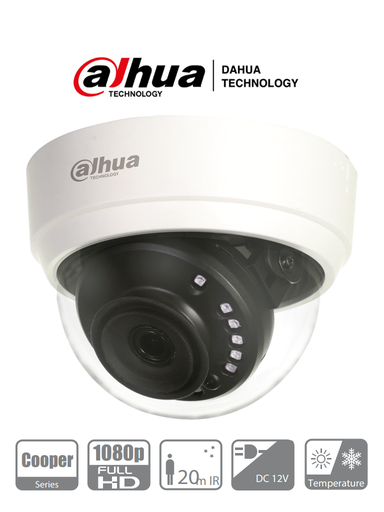 [SEC1551] Dahua cooper d1a2128 - camara domo hdcvi 1080p/ 103 grados de apertura/  lente de 2.8 mm/ ir 20 mts/ uso interior/ tvi ahd y cvb