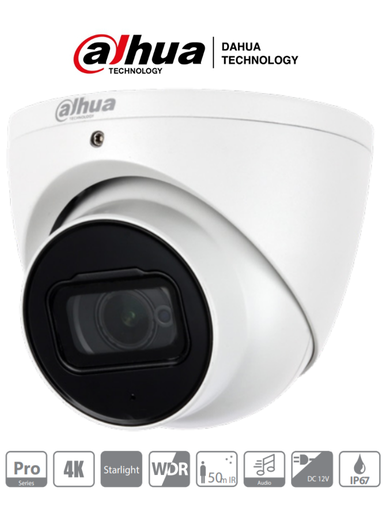 [SEC1561] Dahua hdw2802t-a - camara domo eyeball 4k starlight/ 8 megapixeles/ lente 2.8 mm/ ir de 50 mts/ wdr real 120 db/ microfono integ