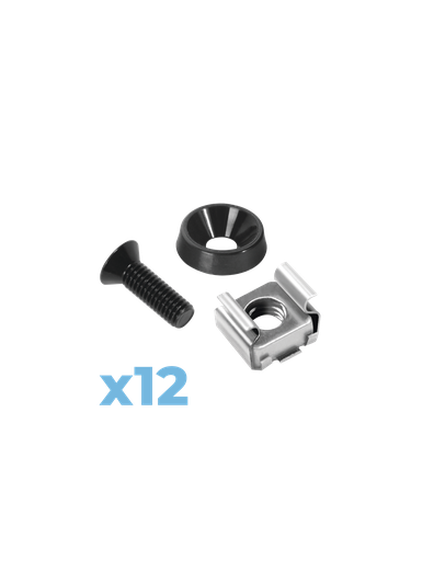 [NET31176] LinkedPRO Juego de 12 Tornillos con 12 Arandelas + 12 Tuercas Enjauladas para Rack