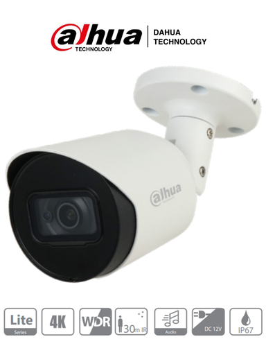 [SEC1581] Dahua hfw1801t-a - camara bullet 4k con microfono integrado/ 8 megapixeles/ lente de 2.8mm / wdr real/ ir de 30 mts/ soporta: cv