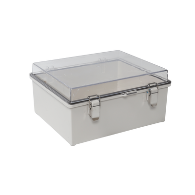 [SEC100304] Gabinete plástico abs, puerta transparente, uso en intemperie (300 x 300 x 180 mm) cierre por broches inoxidables.