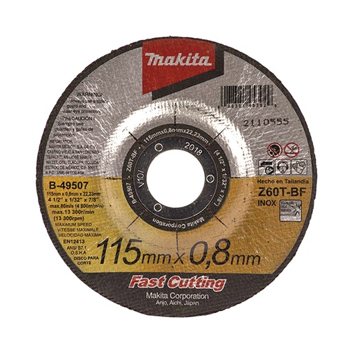 [TOO669] Disco de Diamante Makita B49507 4 1/2" Para Metal 