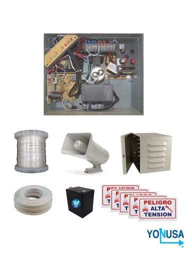[POW51278] Paquete De Energizador De Alta Frecuencia Con Interface Yonusa PACK127AF Sirena Y Gabinete Metálico Bobina De Alambre 500 Mts Bobina Cable Bujía Batería Y 5 Letrero