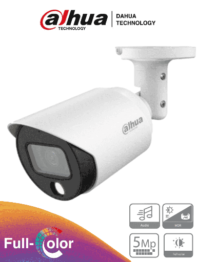 [SEC1738] Dahua hfw1509t-a-led - cámara bullet full color de 5 megapixeles/ lente de 3.6 mm/ micrófono integrado/ leds para 20 metros/ sta
