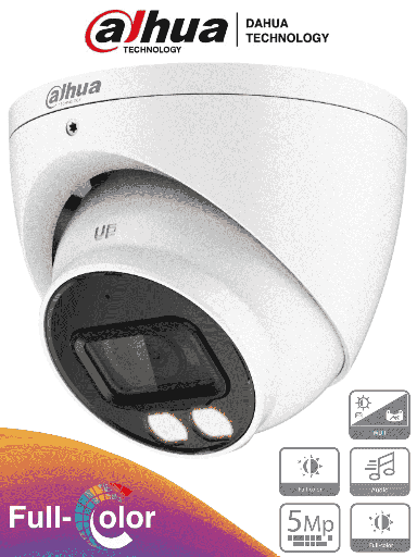 [SEC1741] Dahua  hdw1509t-a-led - cámara domo full color de 5 megapixeles/ lente de 3.6 mm/ micrófono integrado/ leds para 40 metros/ star