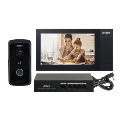 [MNS35192] Dahua kitktp02 - kit de videoportero ip frente de calle, monitor y switch poe/  pantalla lcd touch de 7"/ camara 1mp / ranura sd