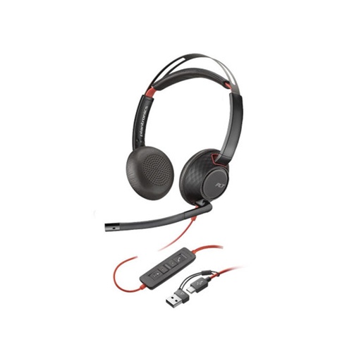 [ELE35300] Audifonos Con Microfono Estéreo POLY Blackwire 5220 Conector 3.5 mm Adaptador USB C/A