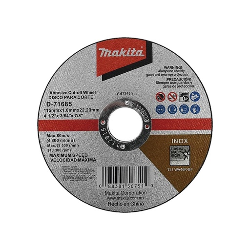 [TOO1059] Disco Para Corte Makita D71685 4 - 1/2"/ Inox y Acero  