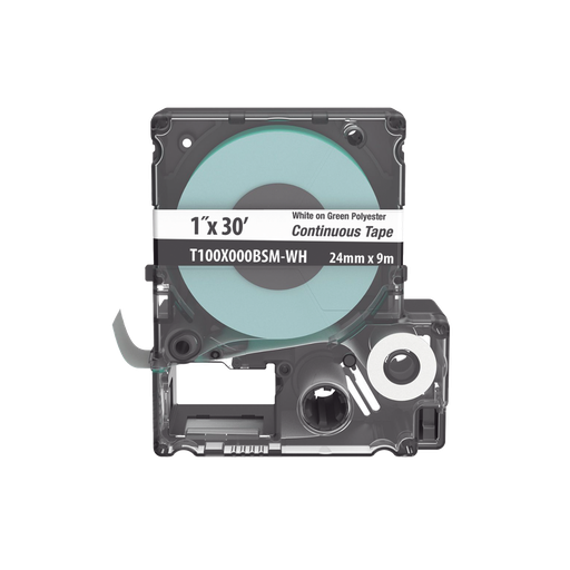 [WIR86922]  casete de etiquetas de poliéster de cinta continua, color blanco sobre verde, uso interior/exterior, 24 mm (1 in) de ancho x 9.1 metros de largo