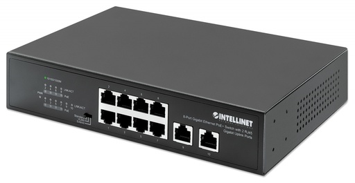[NET32967] Switch Intellinet Gigabit Ethernet 561402, 8 Puertos PoE + 10/100/1000 + 2 Puertos Uplink, 120W, 2 Gbit/s, 8192 Entradas - No Administrable