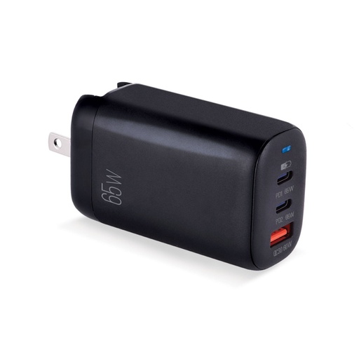 [ACC780092] Cargador de Pared Argomtech 3 Puertos PD 65W PD 2 x Tipo-C y USB QC3.0 65W Enchufe Plegable Carga Rápida