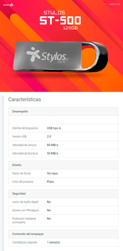 [SNR88293] Memoria usb st500 128gb plata. stmus5128b. -