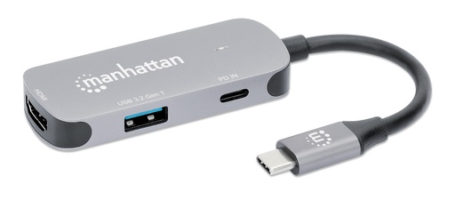 [ACC780483] Manhattan Hub USB-C Macho, 1x HDMI 1x USB-A 3.2, 1x USB-C PD, 5 Gbit/s, Gris