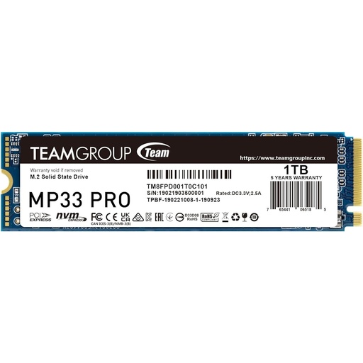 [SNR88363] Unidad De Estado Solido SSD Team Group MP33 Pro NVMe 1TB PCI Express 3.0 M.2
