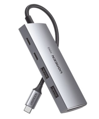 [SEC105037] Hub usb-c 3.2 4 en 1 | 2 puertos usb-c 3.2 (10 gbps) | 2 puertos usb-a 3.2 (10 gbps) |  admite otg | compatible con macbook, chormebook, imac, ipad pro, ios, windows, mac os, android | carcasa de aluminio | nylon trenzado.