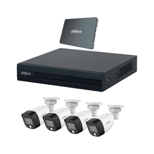[AUD73936] Kit FullColor De 4 Canales Con SSD De 512GB Dahua KIT/XVR1B04-I-SSD512G4HFW1209 4 Camaras Full Color 2 MP Con Microfono DVR Cooper-I WizSense Con IA 4 Ch+1 IP Accesorios Incluidos
