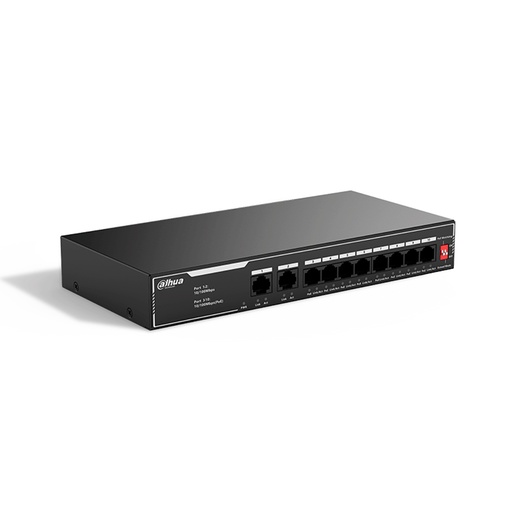 [NET34324] Switch Dahua Fast Ethernet SF1010LP 8 Puertos 10/100Mbps 8 Puertos PoE + 2 Puerto UpLink 2 Gbit/s 2048 Entradas No Administrable
