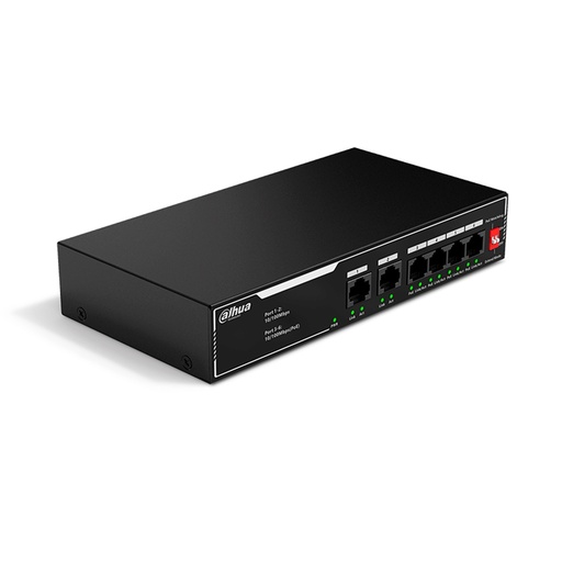 [NET34325] Switch Dahua Fast Ethernet SF1006LP 6 Puertos PoE 10/100Mbps + 2 Puertos Uplink 1.2 Gbit/s 2.048 Entradas 
