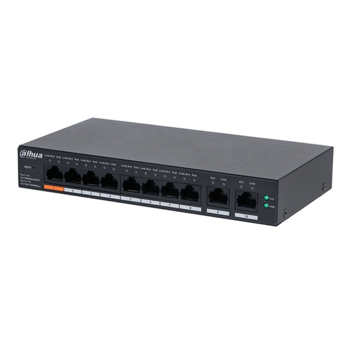 [NET34326] Switch Poe de 8 Puertos Gigabit DAHUA DH-CS4010-8ET-60 Poe Inteligente 60Watts 2 Puertos UPlink Switching 4.8Gbps Protección de Descargas