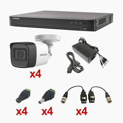[SEC2222] Kit de videovigilancia hikvision, 4x camaras tipo bala 1080p, 2.8mm, exterior, 1x dvr 4 canales hdd hasta 10tb, 1x f de poder, a