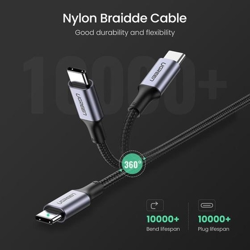 [SEC105347] Cable usb-c a usb-c | 2 metros | carga rápida de hasta 100w | transferencia de datos 480 mbps | pd3.0 | qc4.0/3.0/2.0 | fpc | afc | protección integrada| caja de aluminio | nylon trenzado | amplia compatibilidad | color negro.