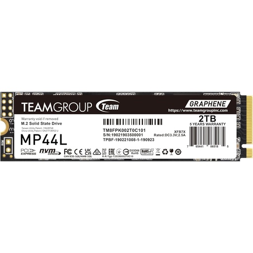 [SNR88681] Unidad De Estado Solido SSD Team Group MP44L NVMe 2TB M.2 4400 MB/s Escritura 4800 MB/s Lectura PCI Express 4.0 