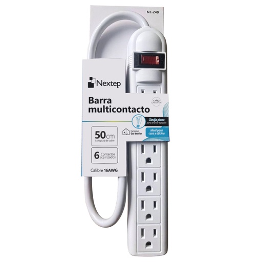 [ACC781248] Barra Multicontacto Nextep NE-240 6 Contactos Aterrizados Cable de 50cm