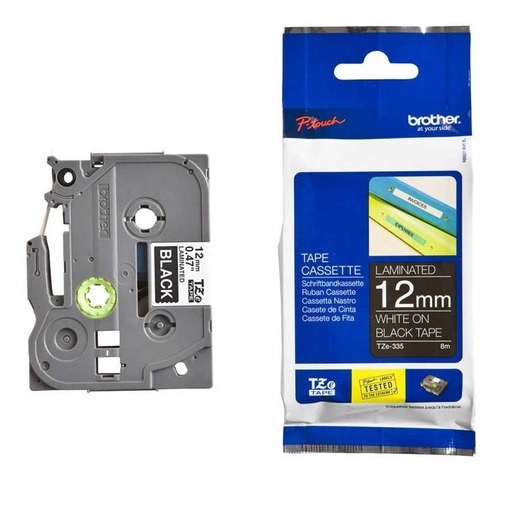 [PRI3187] Cinta Brother TZe335 Blanco sobre Negro 12mm x 8m