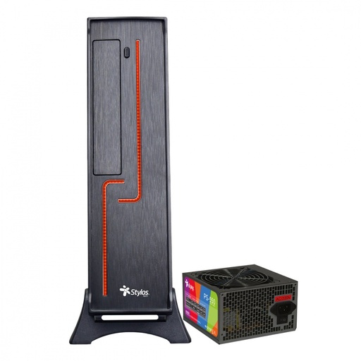 [POW55151] Gabinete Stylos KEELAN, Mini-Tower, Mini-ITX, USB 3.0, con Fuente de 550W, 1 Ventilador Instalado, Negro/Rojo