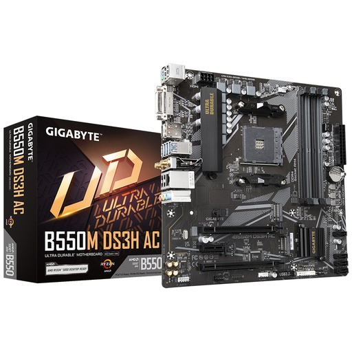 [MOB70792]  Tarjeta Madre Gigabyte B550M DS3H AC AM4 4x DDR4 2x M.2 PCIe 4.0 WIFI BT 4.2 Micro ATX