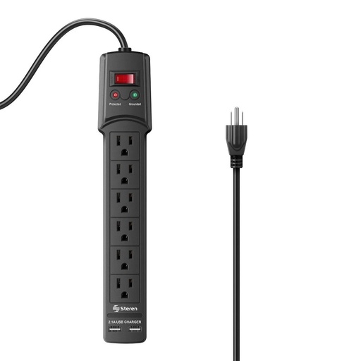 [POW55160] Multicontacto Steren 905-3005 6 Salidas Verticales 2x USB