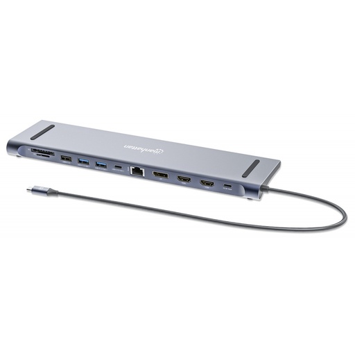 [ACC20122223] Docking Station Manhattan 190305 USB-C - 2x USB-C 3.0 2x USB-A 3.0 1x USB-A 2.0 2x HDMI 1x DisplayPort 1x RJ-45 1x 3.5mm MicroSD/SD