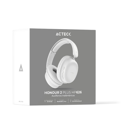 [AUD74498] Audifonos acteck honour 2 plus hp626, inalambricos, aux. 3.5mm, usb tipo c, microfono, blanco