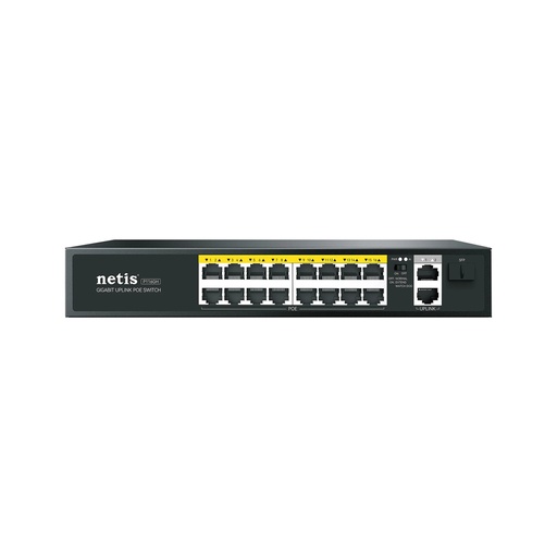 [NET303400] Switch Netis Fast Ethernet P116GH 16 Puertos PoE 10/100Mbps + 2 Puerto Uplink 200W 9.2 Gbit/s 8000 Entradas No Administrable 