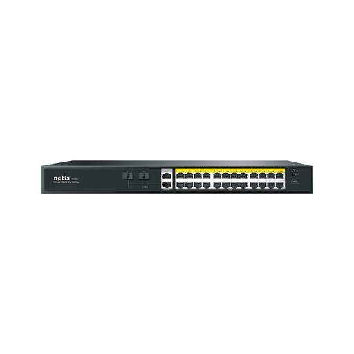 [NET303402] Switch Netis Gigabit Ethernet P124GH 24 Puertos PoE 10/100/1000Mbps + 2 Puerto Uplink + 2 Puertos SFP 320W 12.8 Gbit/s 16000 Entradas No Administrable 