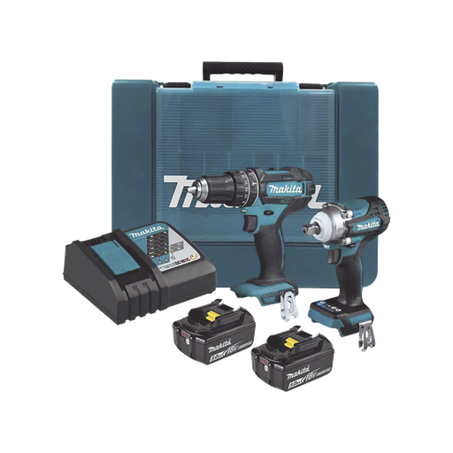 [TOO2547] Kit de rotomartillo atornillador dhp482 + atornillador de impacto dtw301, incluye 2 baterías bl1850b, 1 cargador dc18sd y maletín plastico
