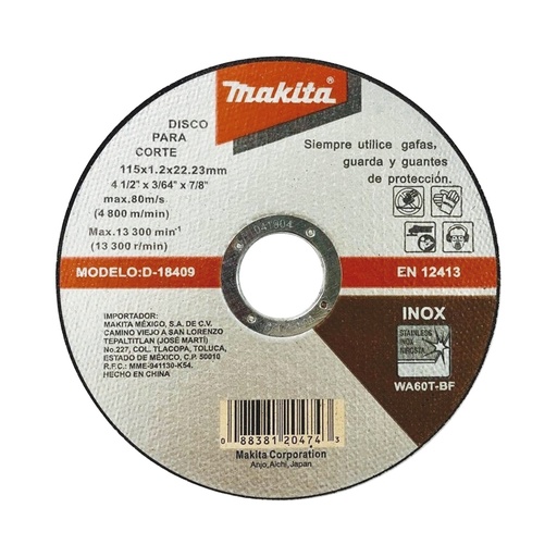 [TOO2548] Disco De Corte Makita D18409 7/8" De Acero Inoxidable Diámetro De 4-1/2" 