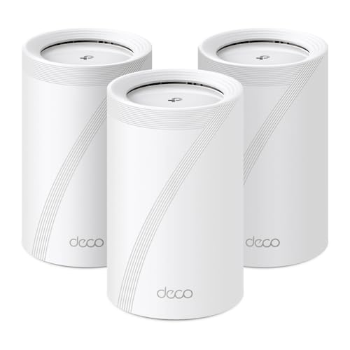 [NET303574] Kit 3 routers inalámbrico mesh interior para hogar / triple banda wi-fi 7 be9300 mbps / 2 puerto 2.5 gigabit wan/lan / 4 antenas internas / operación multi-link mlo / administración mediante la app deco (ios, android) / homeshield
