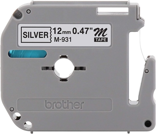 [PRI3273] Cinta Brother M931 Negro sobre Plata 12mm x 8m