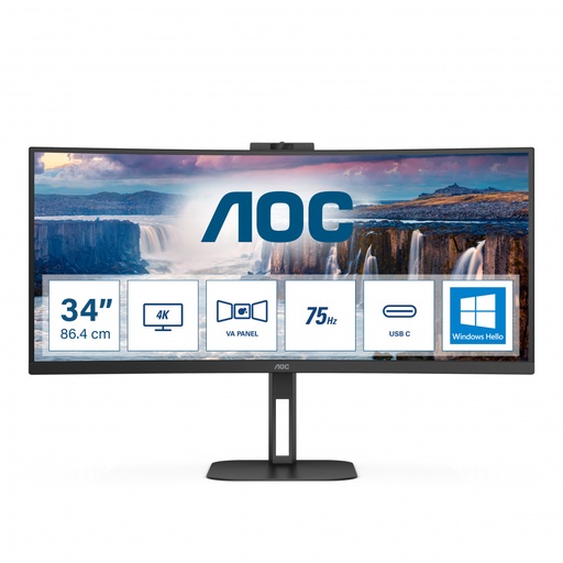 [MNS39368] Monitor Curvo AOC CU34V5CW/BK LED 34", 3440x1440 Ultra Wide Quad HD, FreeSync, 100Hz, HDMI/DisplayPort, Bocinas Integradas, Negro