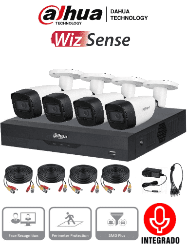 [AUD70087] Dahua kitxvr5104hs-4kl-i3+4-hfw1500cm-a - kit de 4 canales 5 megapixeles con audio/ wizsense/ h.265+/ 4 camaras metalicas/ 4 can