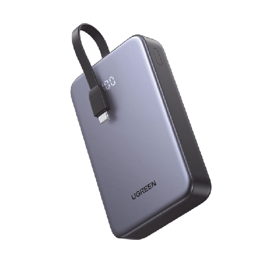 [SEC107820] Power bank portatil | 20000mah (74wh) | 30w | con cable usb-c incorporado | 2 salidas 22,5w | pantalla inteligente | multiple proteccion | aprobado por aerolíneas | color grey.