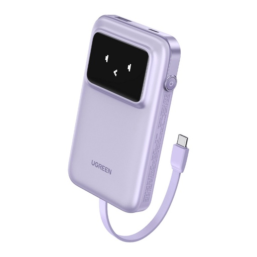 [SEC107852] Power bank serie uno |  10000mah | 30w |  con cable usb-c incorporado | 2 salidas 30w max. | pantalla inteligente | carcasa ignifuga | aprobado por aerolíneas.| color purple.