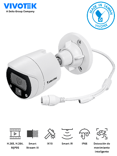 [SEC2476] Vivotek ib9369 -  cámara ip bullet exterior 2mp/ lente 2.8mm/ ir 30 mts/ wdr enhance, smart stream iii,smart motion,3dnr, micros