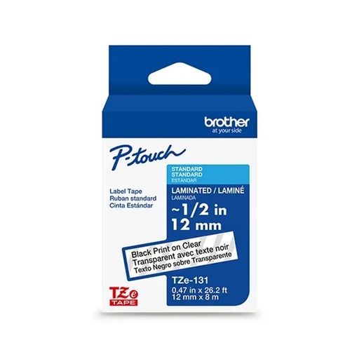 [PRI42099] Cinta De Transferencia Térmica Brother TZe‑131G Negro Sobre Transparente 12 mm x 8 Metros 1 Pieza