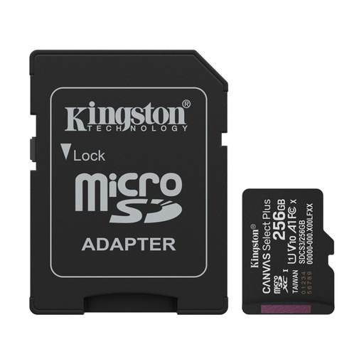 [SNR139539] Memoria Flash Kingston Canvas Select Plus Gen3 256GB MicroSD UHS-I Clase 10 Con Adaptador