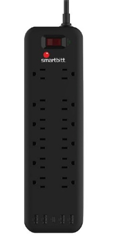 [POW55437] Smartbitt Supresor de Picos SBSS-B12-5U, 12 Salidas, 5 Puertos USB, 3.600 Joules