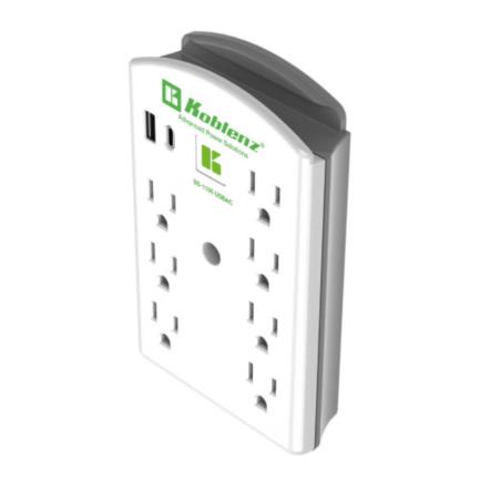 [POW55444] Koblenz Supresor de Pared SS-1100 USB, 9 Contactos, 2x USB, 1100 Joules, 120V, Blanco