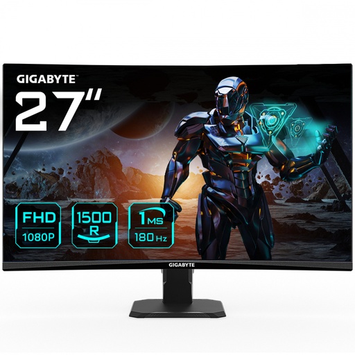 [MNS39595] Monitor Gamer Curvo Gigabyte GS27FC LCD 27", 1920x1080 Full HD, FreeSync, 180Hz, HDMI/DisplayPort, Negro